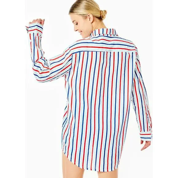 Addison Bay Naples Dress Americana Stripe Seersucker Shirt Coverup - Size XL - Picture 3 of 14